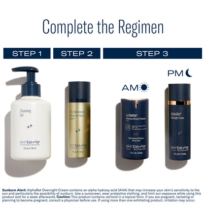 Skincare product lineup with step-by-step instructions on a white background