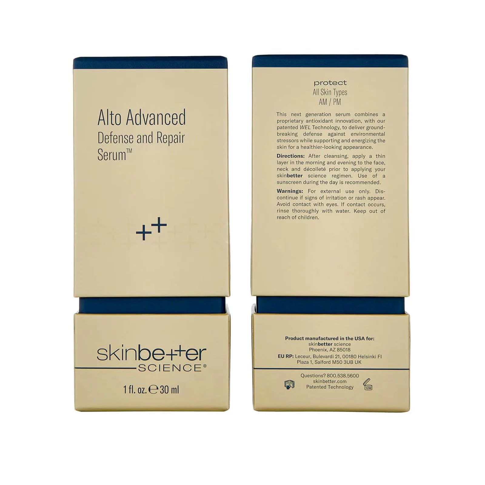 Two boxes of Alto Advanced Defense and Repair Serum by skinbetter science on a white background